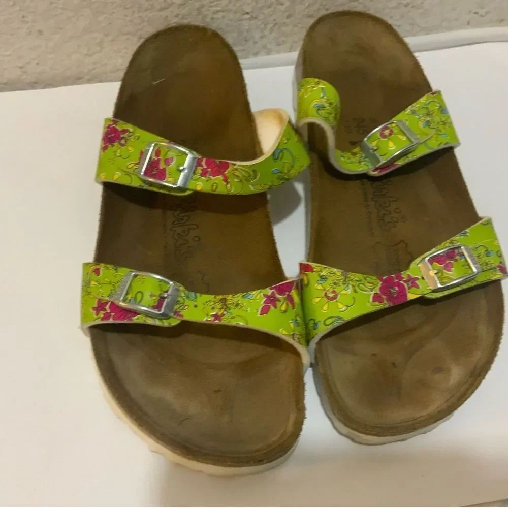Birkenstock Birkis Green Floral Sandal Buckle Slides Womens Size L7/M5